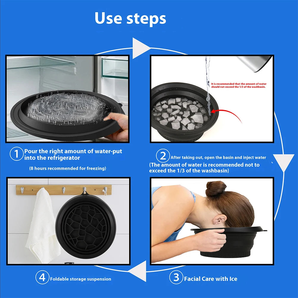 Face Ice Bath Bowl Silicone Foldable Portable Washbasin Facial Ice Compress Skincare Silicone Face Dipping Bowl Reduce Swelling
