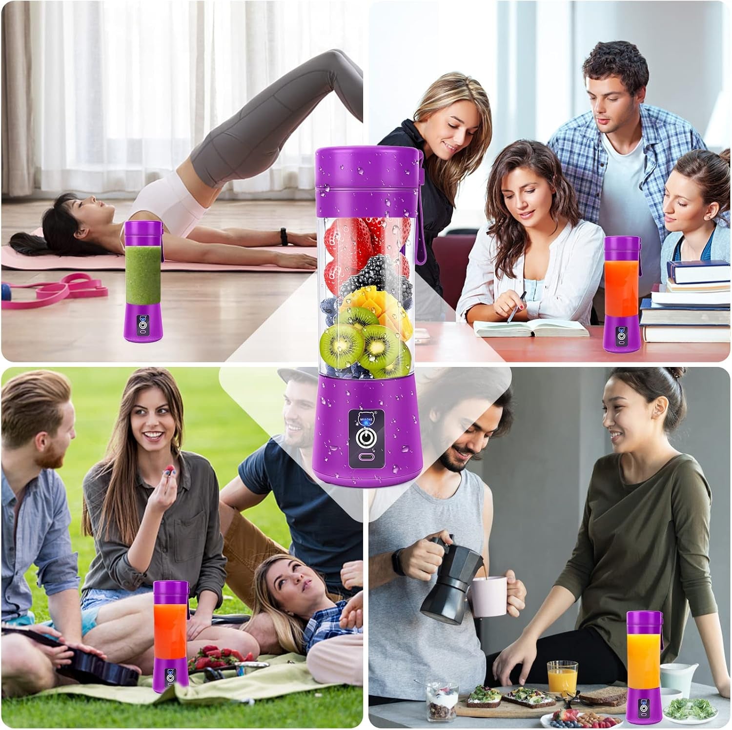 Portable Blender,  Personal Mini Juice Blender, USB Rchargeable Juicer Cup with Six Blades in 3D, Smoothie Blender Home/Office/Outdoors, Dark P