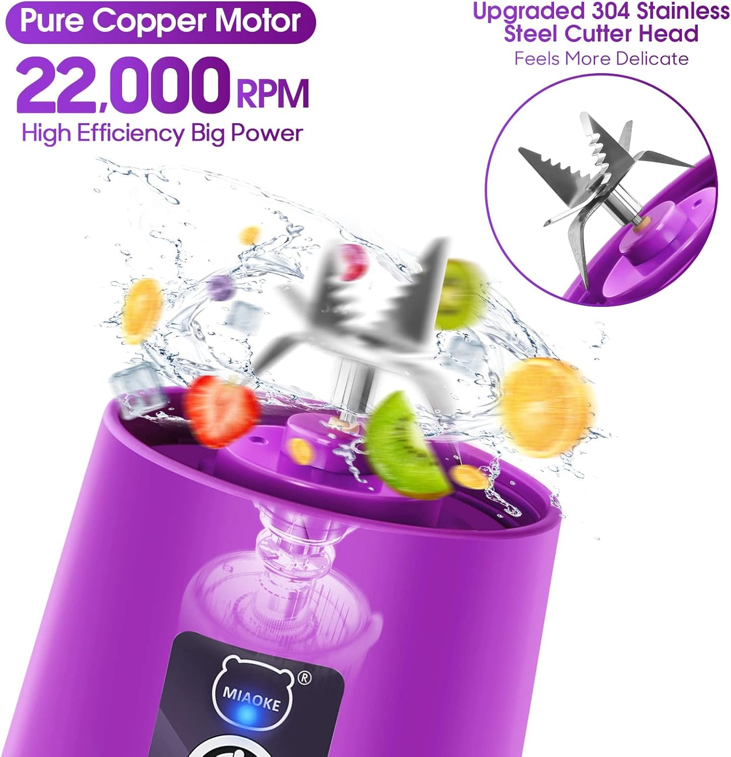 Portable Blender,  Personal Mini Juice Blender, USB Rchargeable Juicer Cup with Six Blades in 3D, Smoothie Blender Home/Office/Outdoors, Dark P