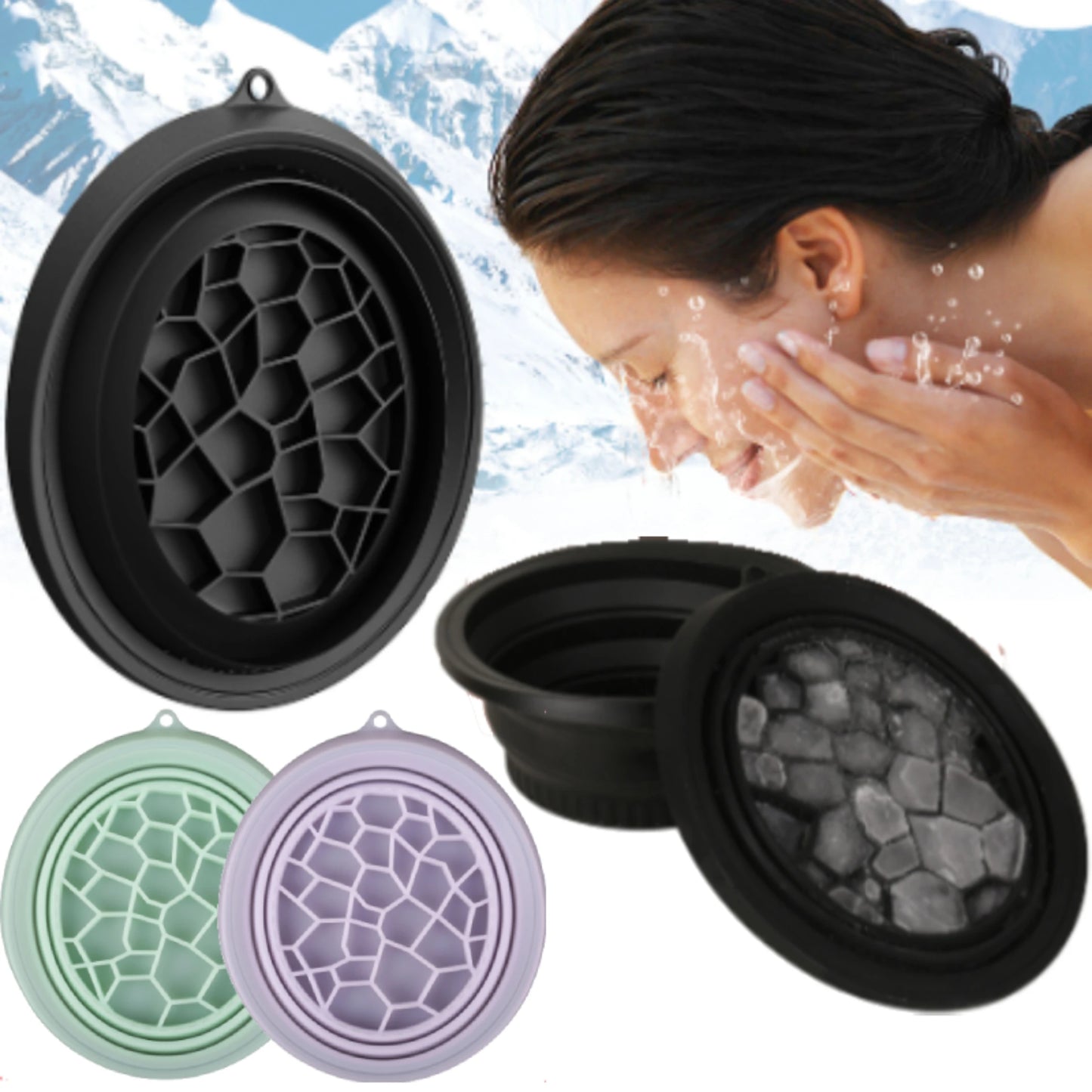 Face Ice Bath Bowl Silicone Foldable Portable Washbasin Facial Ice Compress Skincare Silicone Face Dipping Bowl Reduce Swelling