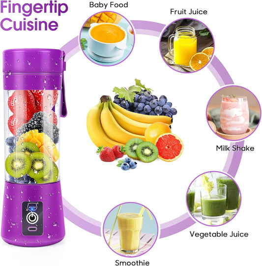 Portable Blender,  Personal Mini Juice Blender, USB Rchargeable Juicer Cup with Six Blades in 3D, Smoothie Blender Home/Office/Outdoors, Dark P